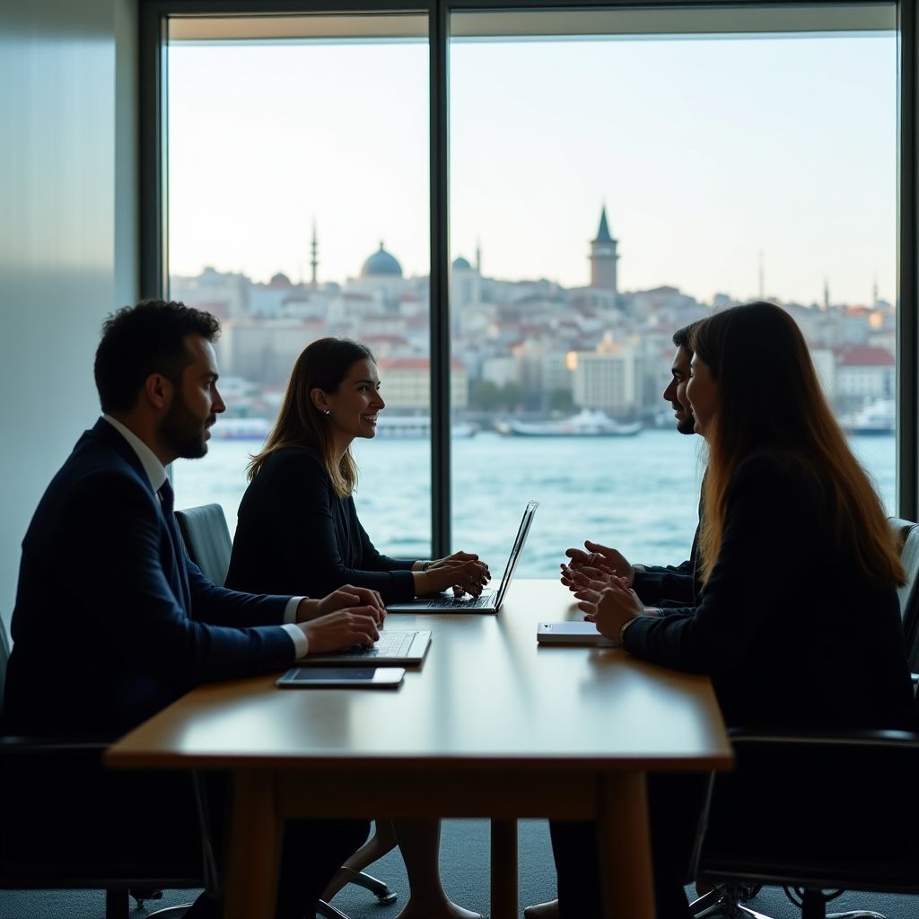 Business coaching team in modern Turkish office